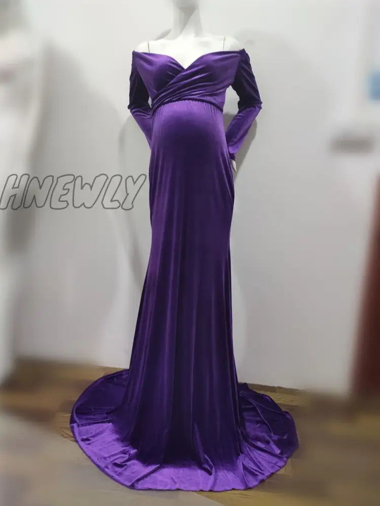 Hnewly Long Maternity Shoot Dress Pleuche Elegence Pregnancy Dresses Photography Maxi Gown Photo