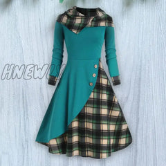 Hnewly Long Sleeves Patchwork Colorblock Fit And Flare Dress Two Tone High Waist Flared Vestido