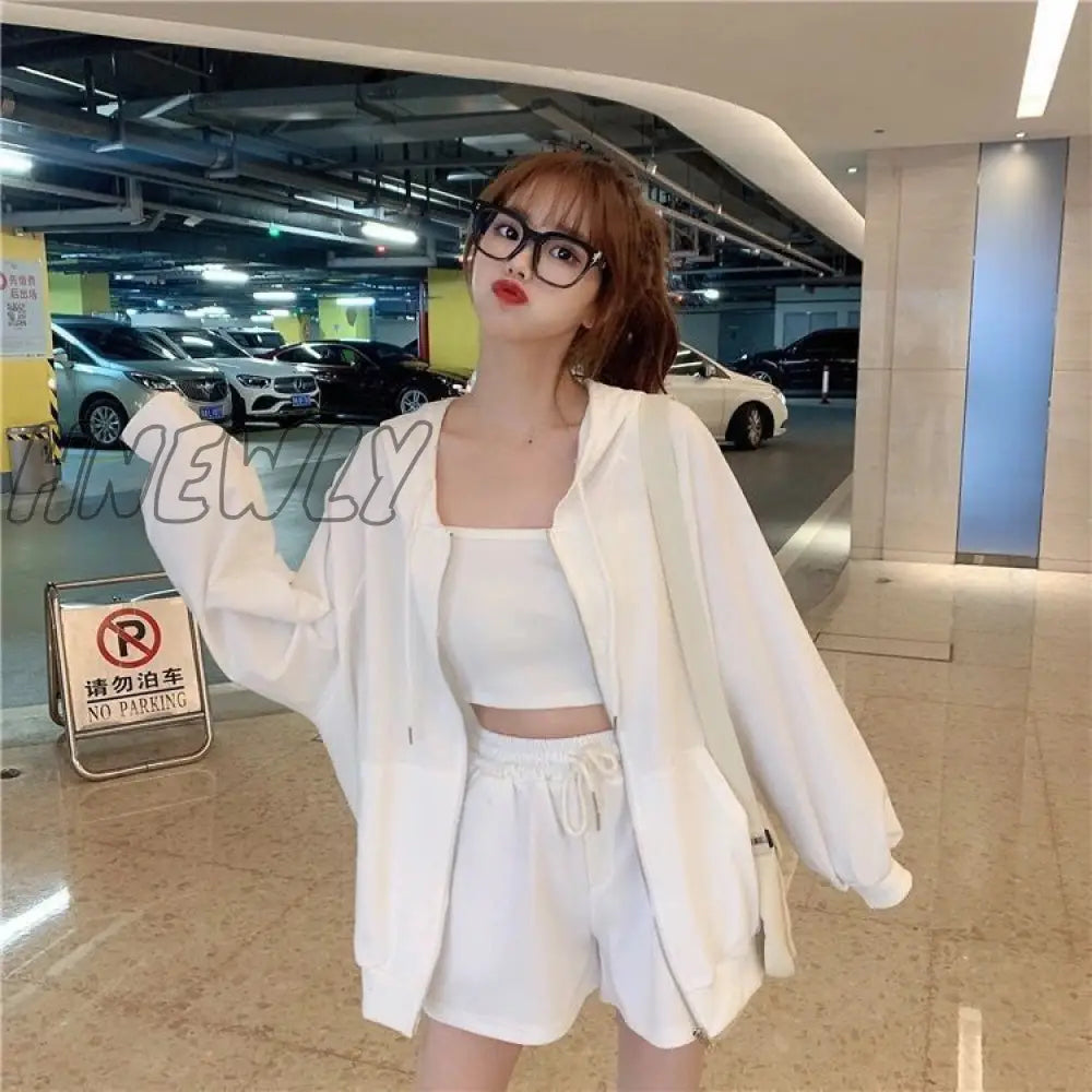 Hnewly Loungewear Women 3 Pieces Summer Sleepwear Ensembles De Pyjama Nightgown Suits With Shorts