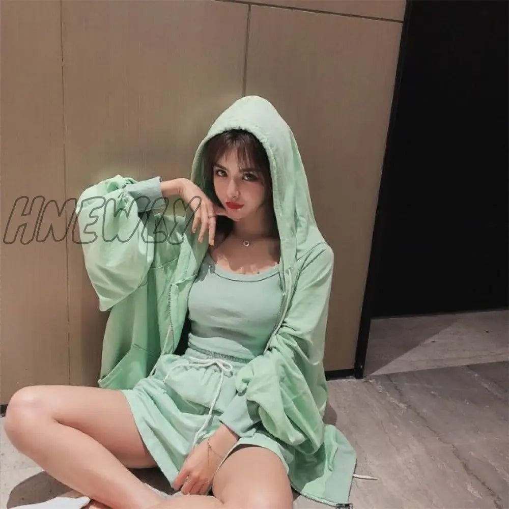 Hnewly Loungewear Women 3 Pieces Summer Sleepwear Ensembles De Pyjama Nightgown Suits With Shorts