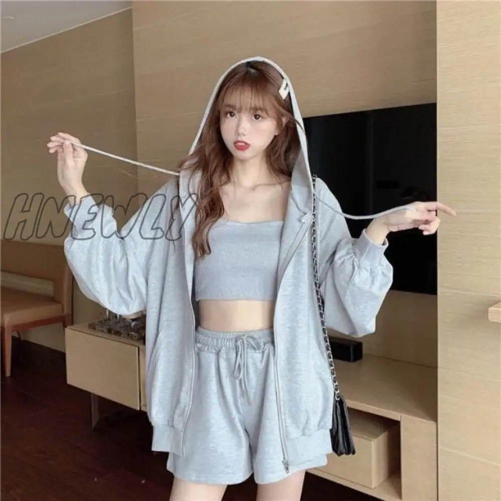 Hnewly Loungewear Women 3 Pieces Summer Sleepwear Ensembles De Pyjama Nightgown Suits With Shorts