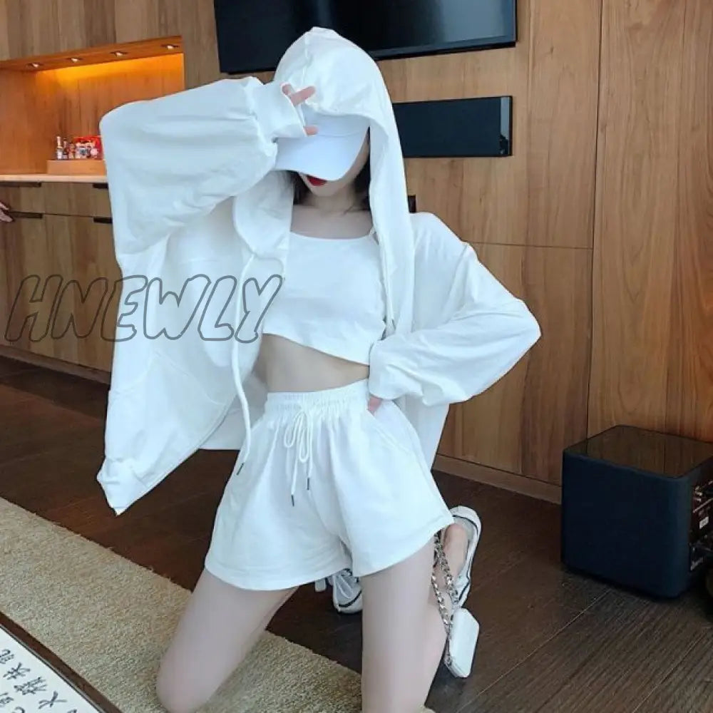 Hnewly Loungewear Women 3 Pieces Summer Sleepwear Ensembles De Pyjama Nightgown Suits With Shorts