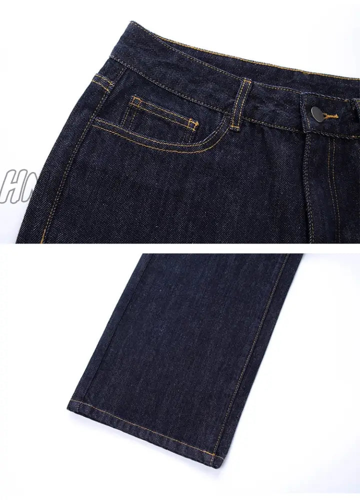 Hnewly Low Waist Jeans Women Baggy New Fashion Straight Leg Pants Y2K Denim Trousers Loose Blue