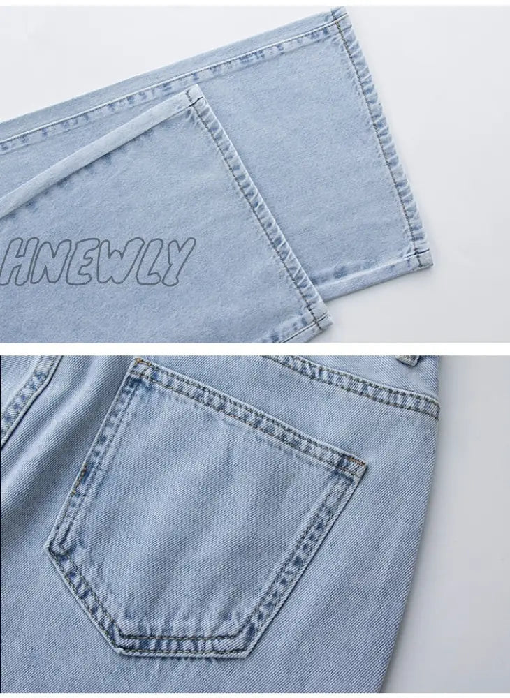 Hnewly Low Waist Jeans Women Baggy New Fashion Straight Leg Pants Y2K Denim Trousers Loose Blue