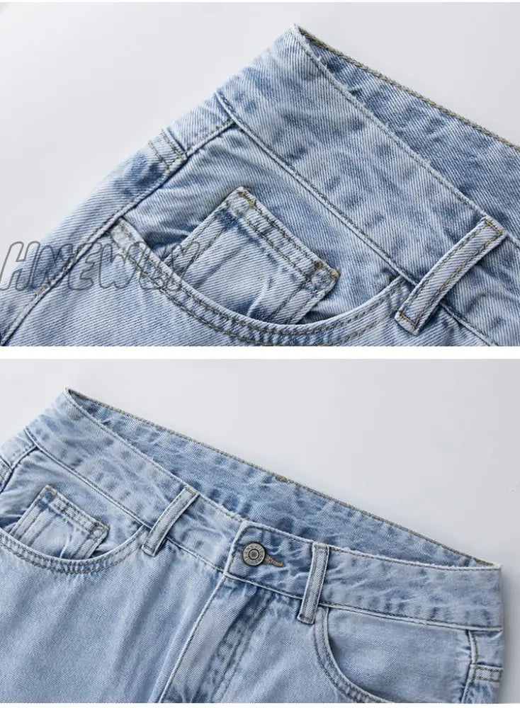 Hnewly Low Waist Jeans Women Baggy New Fashion Straight Leg Pants Y2K Denim Trousers Loose Blue