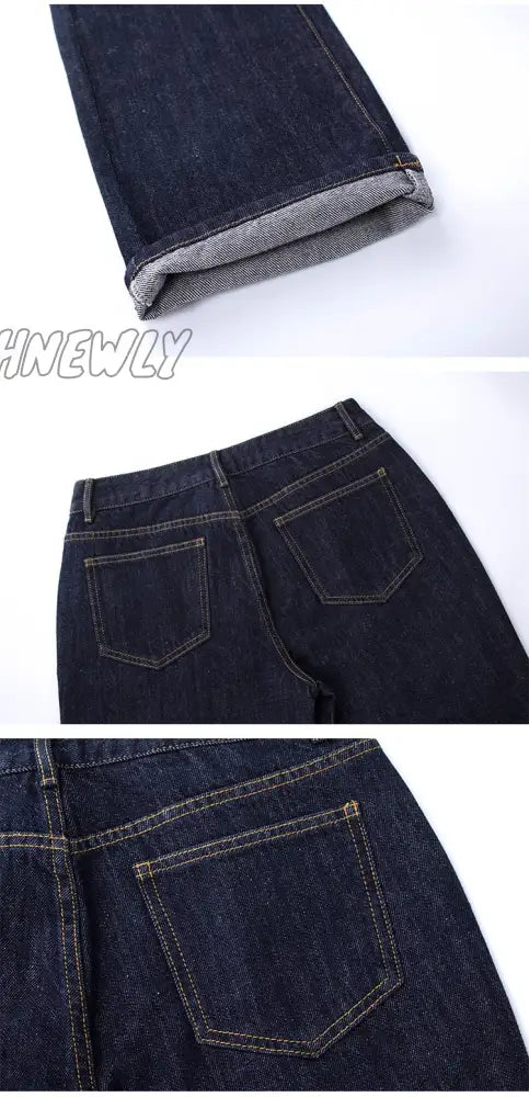 Hnewly Low Waist Jeans Women Baggy New Fashion Straight Leg Pants Y2K Denim Trousers Loose Blue