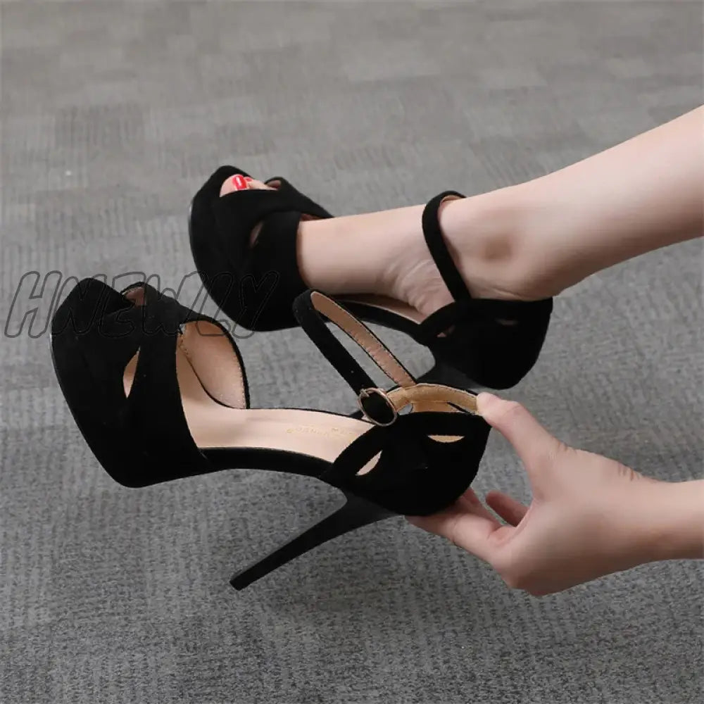 Hnewly Luxury Brand Women Sandals Sexy 12Cm High Heels Wedding Bride Shoes Party Platform Strap