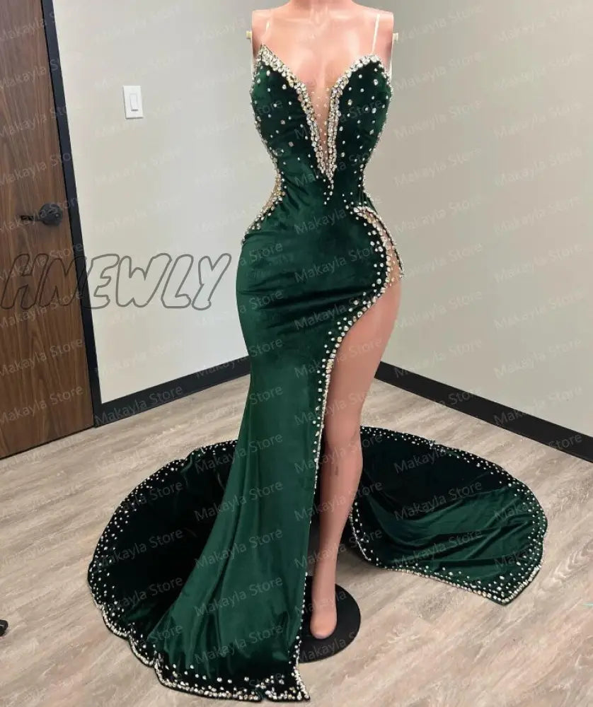 Hnewly Luxury Evening Dresses Fashion Design Side Split Ruffles Tulle Mermaid Prom Dress Glitter