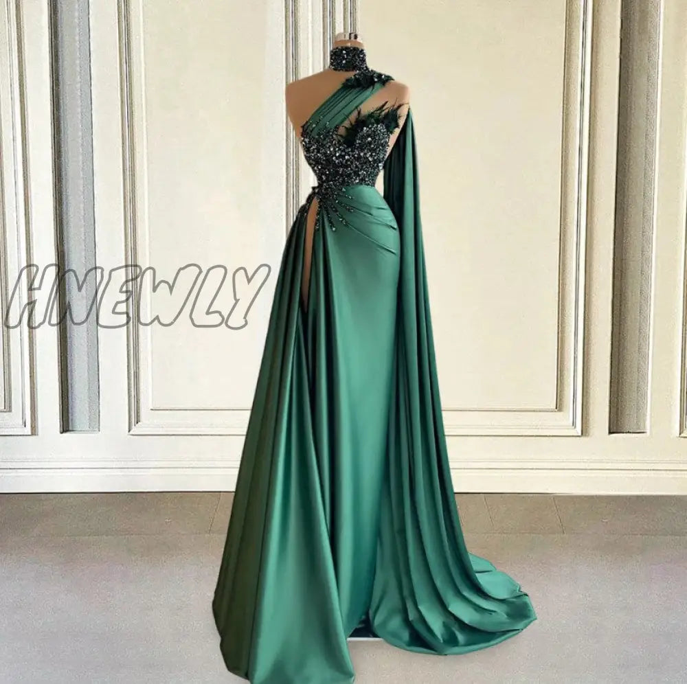 Hnewly Luxury Evening Dresses Fashion Design Side Split Ruffles Tulle Mermaid Prom Dress Glitter