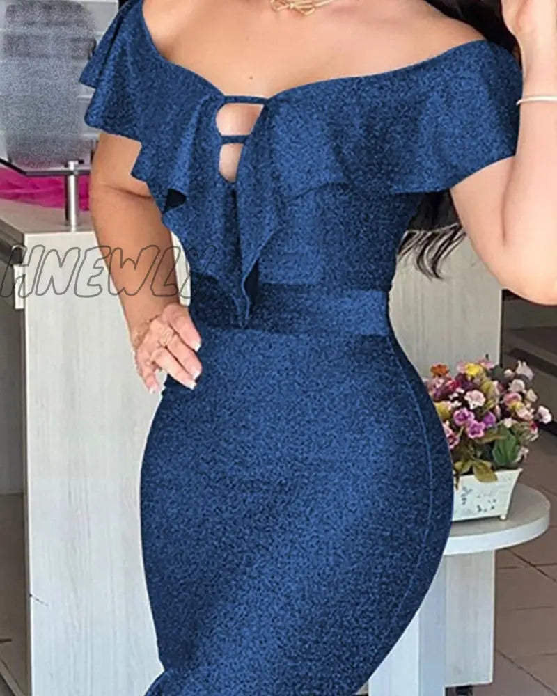 Hnewly Luxury Fashion Women’s Clothing Elegant Asymmetrical Mermaid Dress Slash Neck Sexy Off