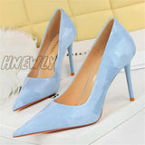 Hnewly Luxury Women 10cm High Heels Classic Pumps Lady Plus Size 34-43 Wedding Bridal Stiletto Heels Blue Nightclub Party Sweet Shoes