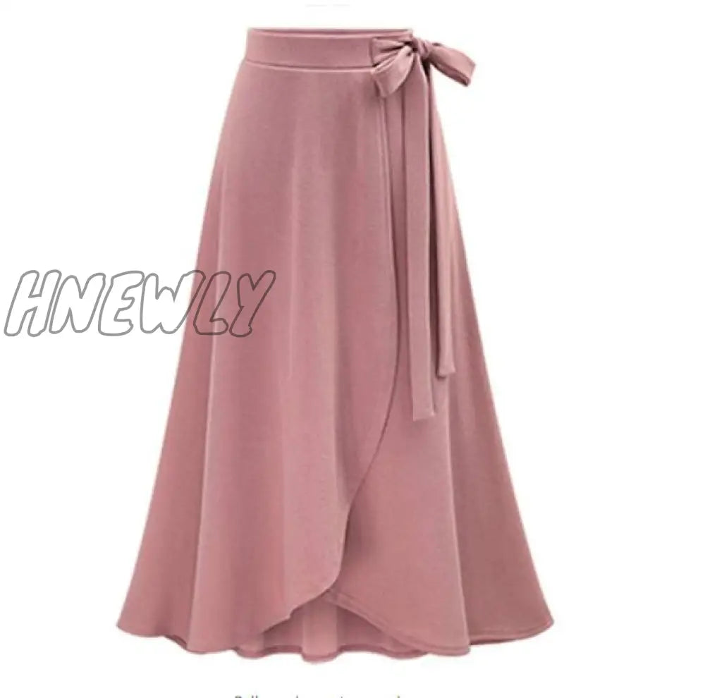 Hnewly M-6Xl Women Maxi Skirt Pink Ruffle High Waist Bowtie Slit Long Spring Summer Office Casual