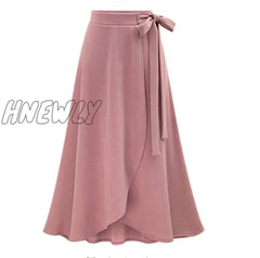 Hnewly M-6Xl Women Maxi Skirt Pink Ruffle High Waist Bowtie Slit Long Spring Summer Office Casual