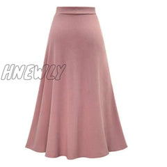 Hnewly M-6Xl Women Maxi Skirt Pink Ruffle High Waist Bowtie Slit Long Spring Summer Office Casual