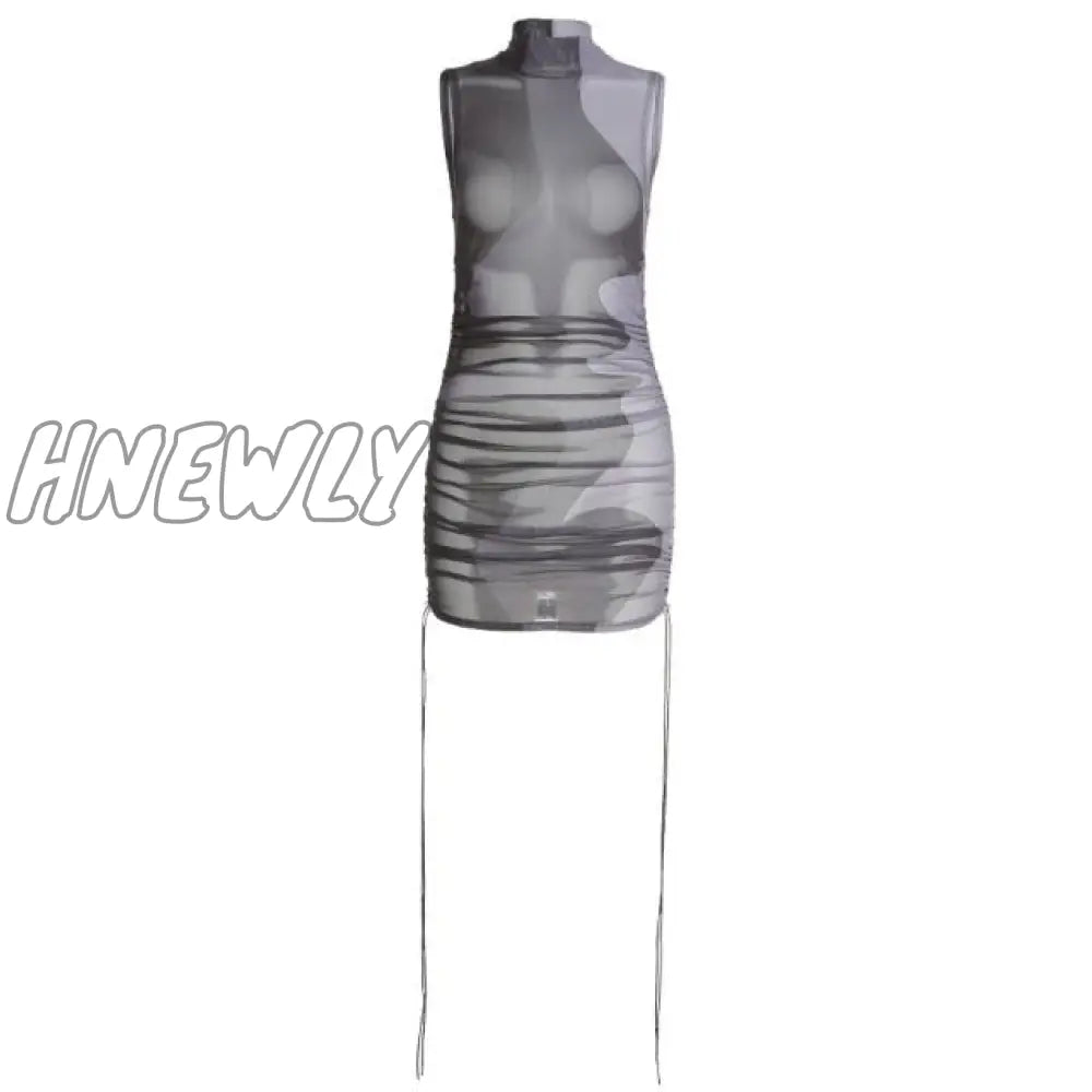 Hnewly Midnight Partywear Women Sexy See Through Contrast Patchwork Mini Dress Chic Bodycon