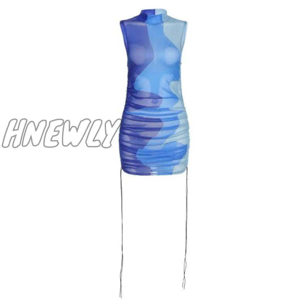 Hnewly Midnight Partywear Women Sexy See Through Contrast Patchwork Mini Dress Chic Bodycon