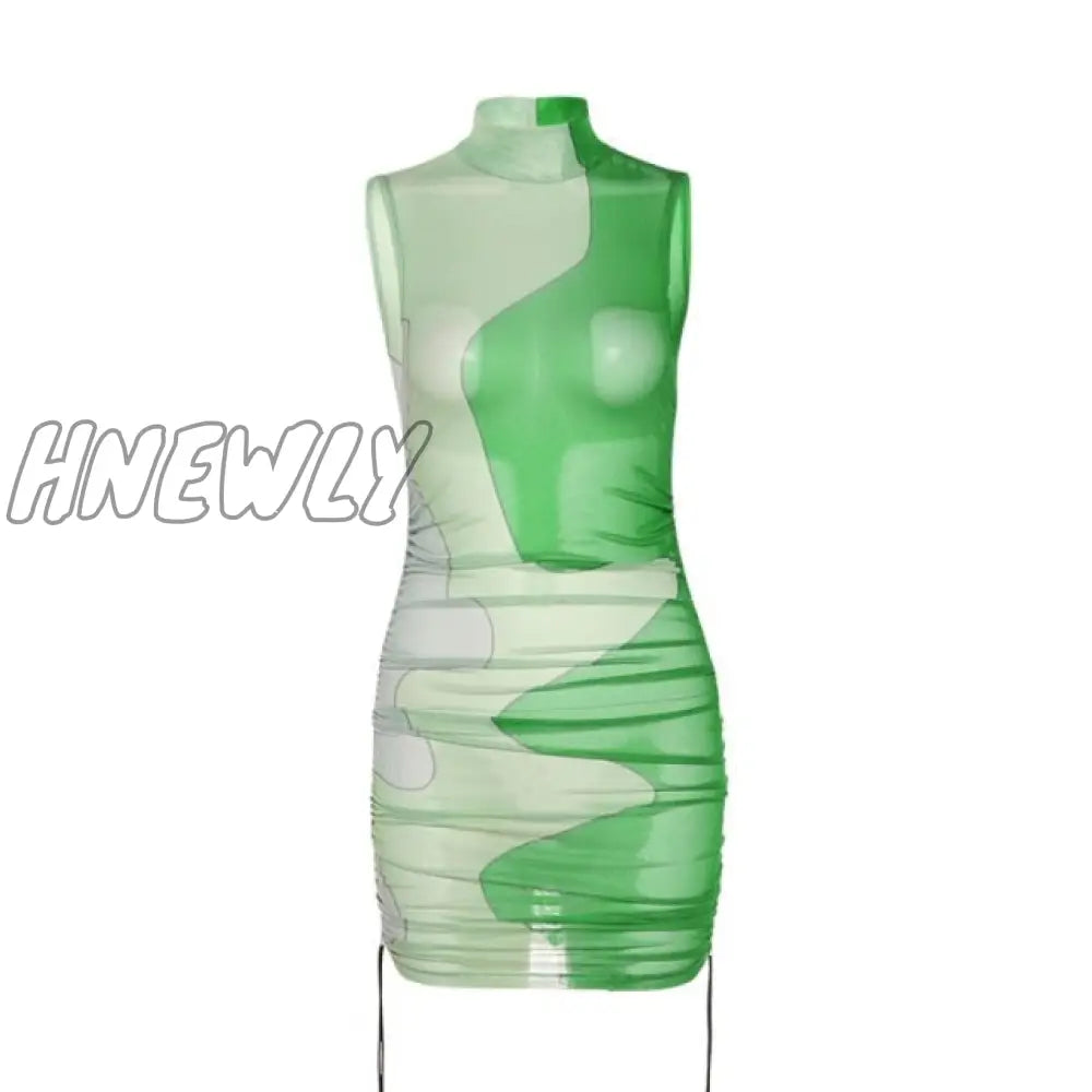 Hnewly Midnight Partywear Women Sexy See Through Contrast Patchwork Mini Dress Chic Bodycon