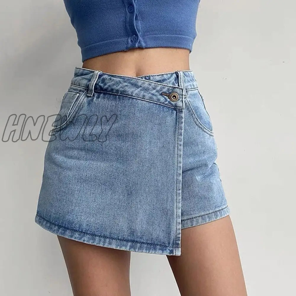 Hnewly Mini Denim Skirts Women Slim Chic Vintage New Summer Asymmetrical Hotsweet Streetwear Design