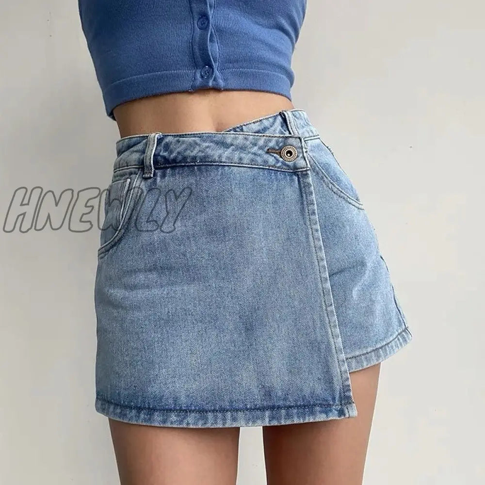 Hnewly Mini Denim Skirts Women Slim Chic Vintage New Summer Asymmetrical Hotsweet Streetwear Design