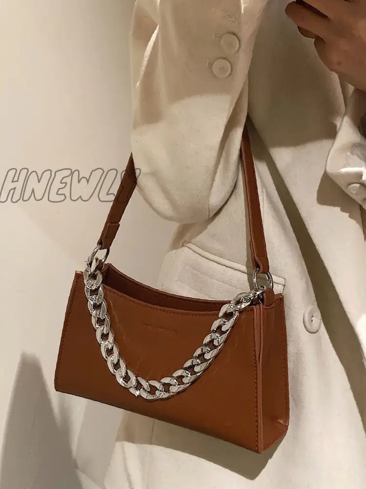 Hnewly - Minimalist Chain Handle Baguette Bag Women Satchels Women-Satchels