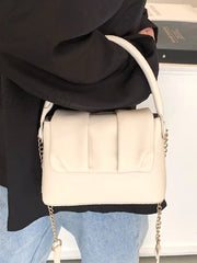 Hnewly - Minimalist Flap Chain Ruched Bag Women Satchels White Women-Satchels