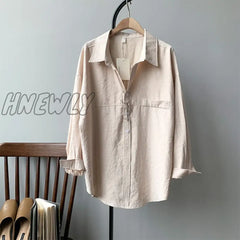 Hnewly Minimalist Loose White Shirts For Women Turn - Down Collar Solid Female Tops Spring Summer