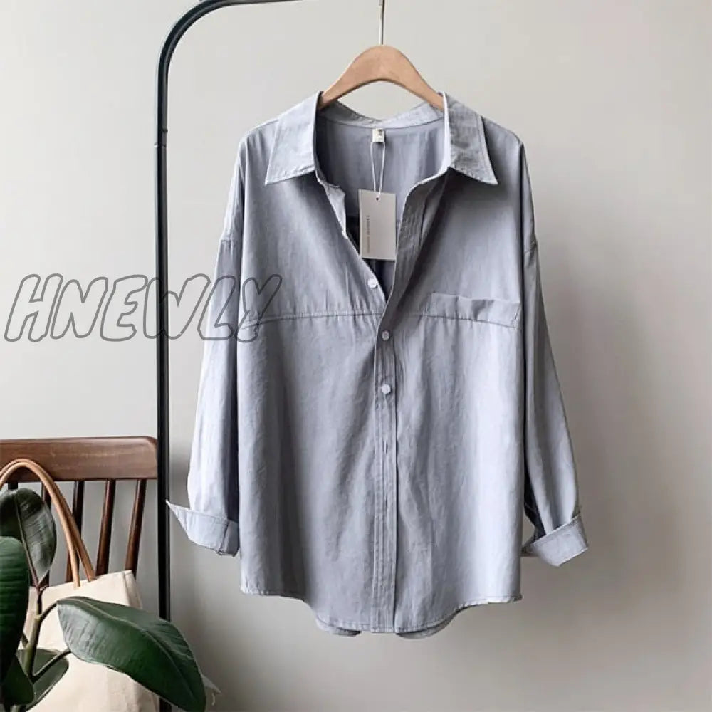 Hnewly Minimalist Loose White Shirts For Women Turn - Down Collar Solid Female Tops Spring Summer