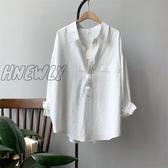 Hnewly Minimalist Loose White Shirts For Women Turn - Down Collar Solid Female Tops Spring Summer