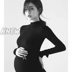 Hnewly Modern Knitted Maternity Dresses Black Photo Studio Slim Clothes Dance Dress Photographic