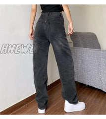 Hnewly Mom Jeans Women’s Baggy High Waist Straight Pants Women White Black Fashion Casual Loose