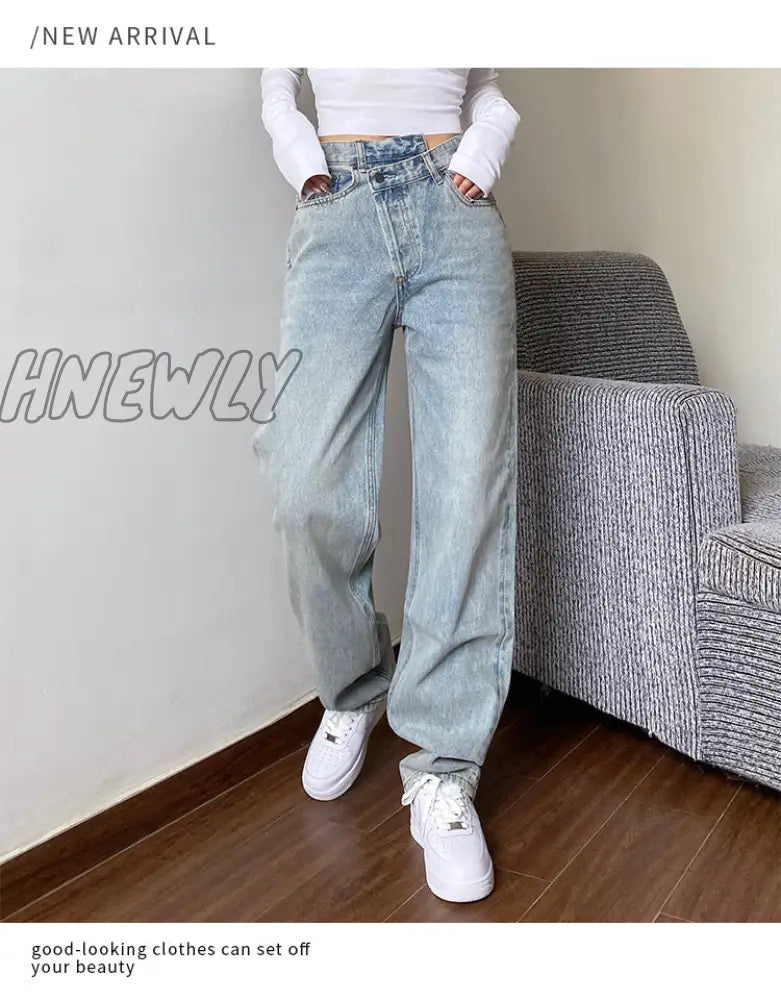 Hnewly Mom Jeans Women’s Baggy High Waist Straight Pants Women White Black Fashion Casual Loose