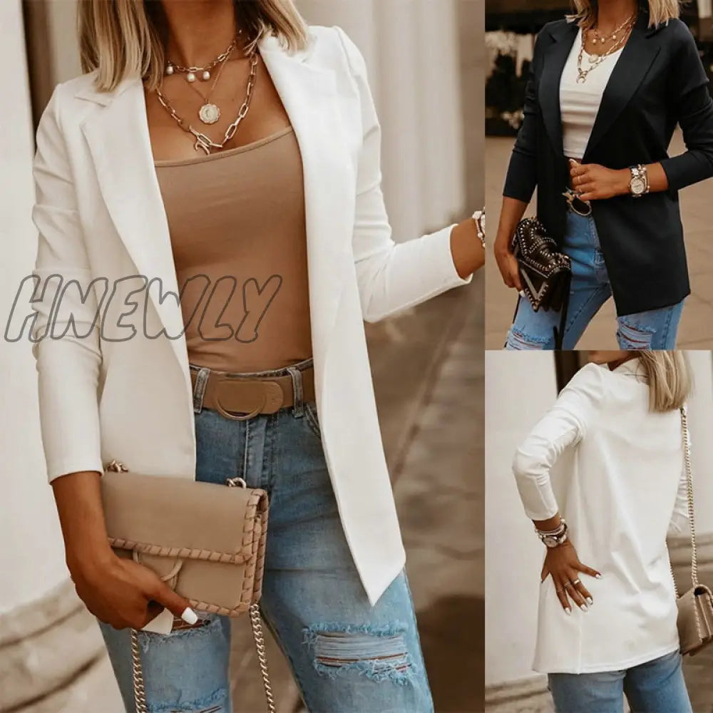 Hnewly New Autumn Casual Women Suit Coat Solid Blazer Office Tops Thin Jacke Slim Black Blazers