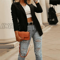 Hnewly New Autumn Casual Women Suit Coat Solid Blazer Office Tops Thin Jacke Slim Black Blazers