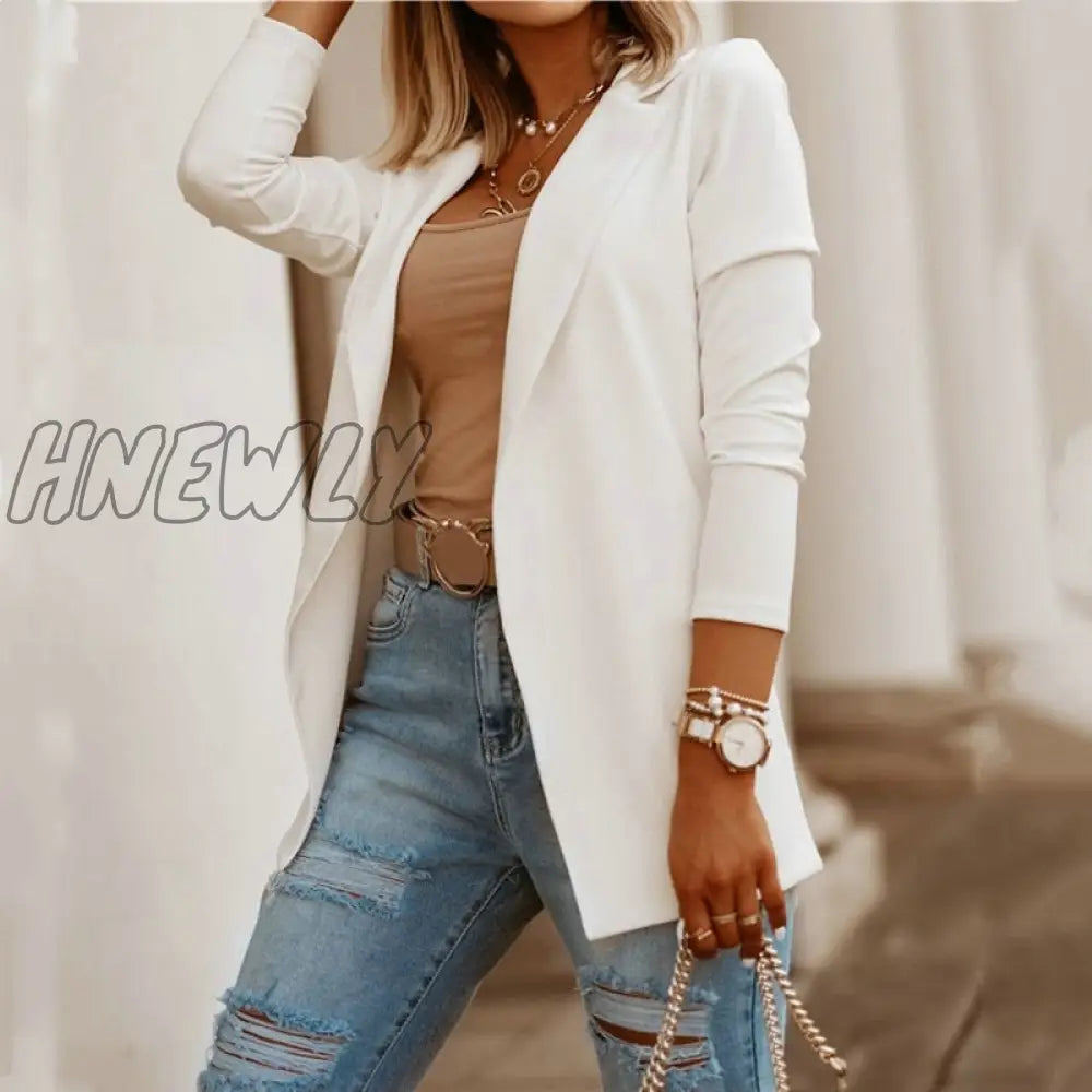 Hnewly New Autumn Casual Women Suit Coat Solid Blazer Office Tops Thin Jacke Slim Black Blazers