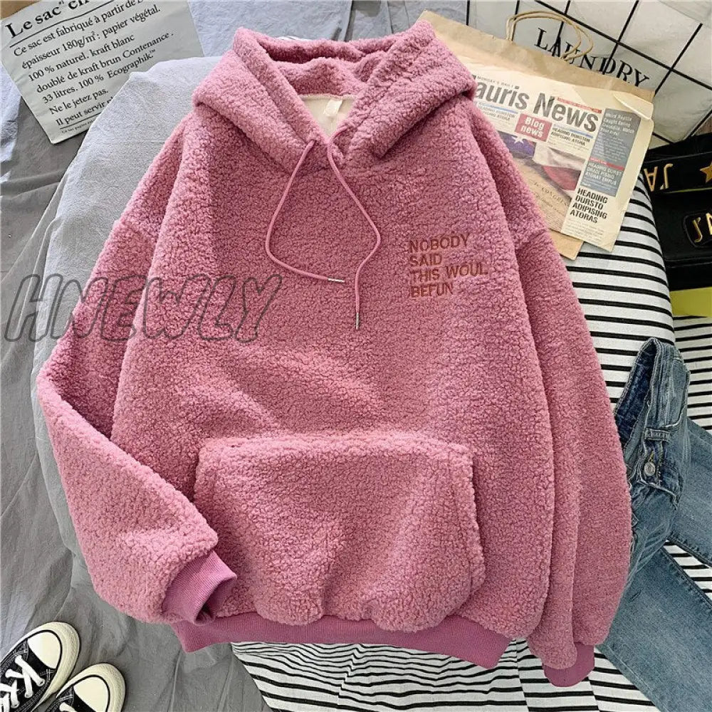 Hnewly New Autumn Winter Thick Warm Coat Velvet Cashmere Women Hoody Sweatshirt Solid Blue Pullover