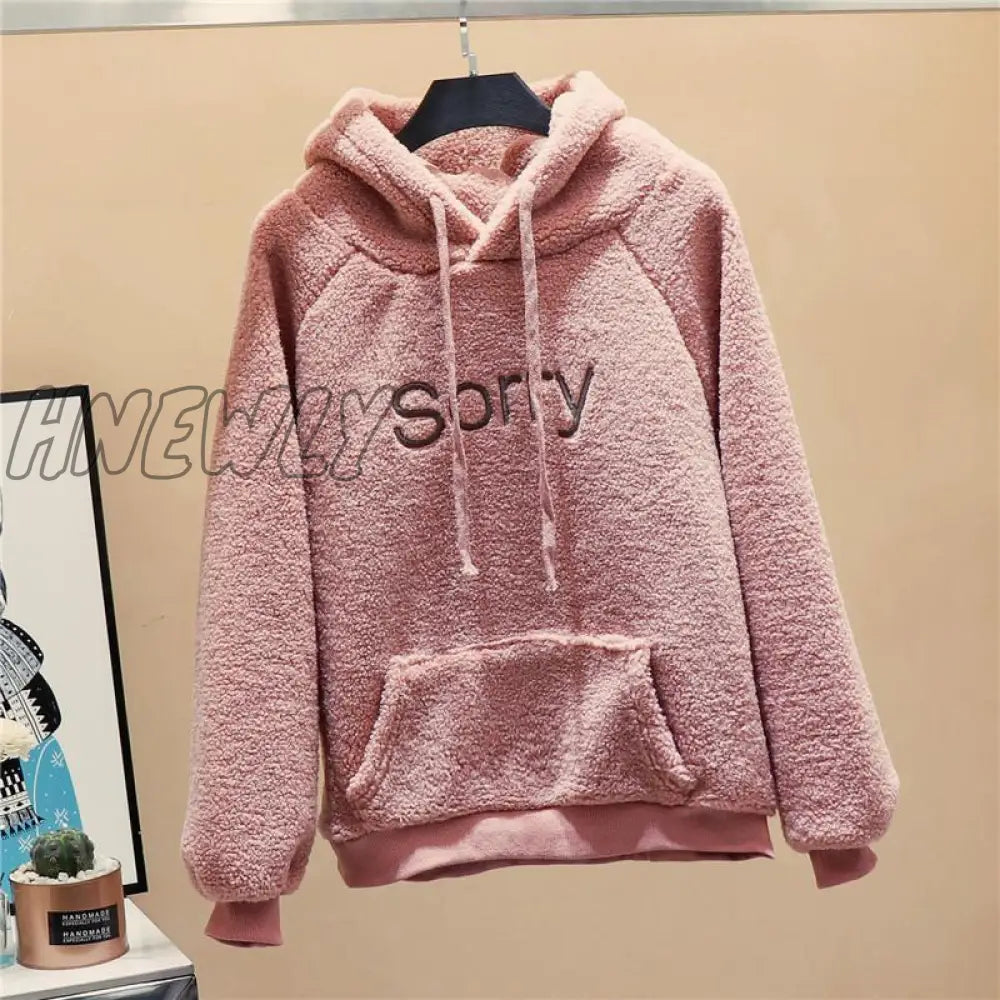 Hnewly New Autumn Winter Thick Warm Coat Velvet Cashmere Women Hoody Sweatshirt Solid Blue Pullover