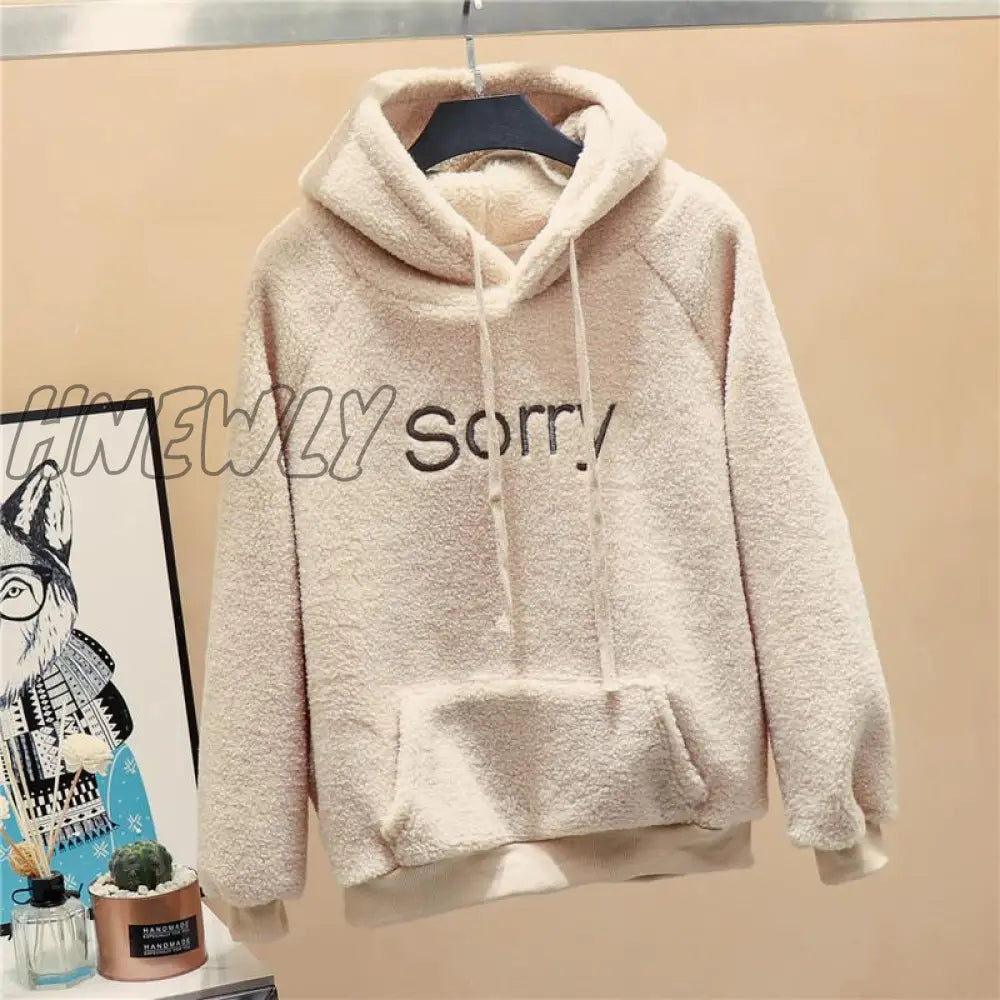 Hnewly New Autumn Winter Thick Warm Coat Velvet Cashmere Women Hoody Sweatshirt Solid Blue Pullover