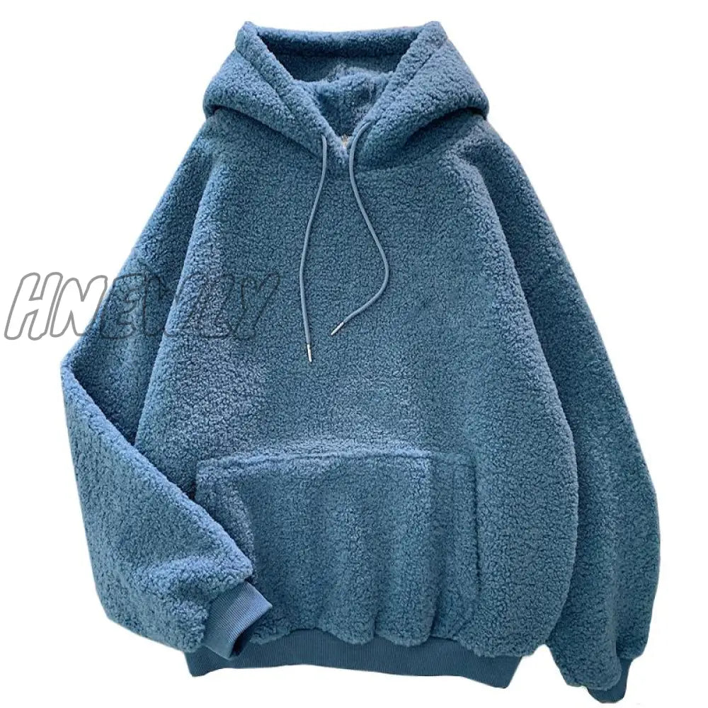 Hnewly New Autumn Winter Thick Warm Coat Velvet Cashmere Women Hoody Sweatshirt Solid Blue Pullover