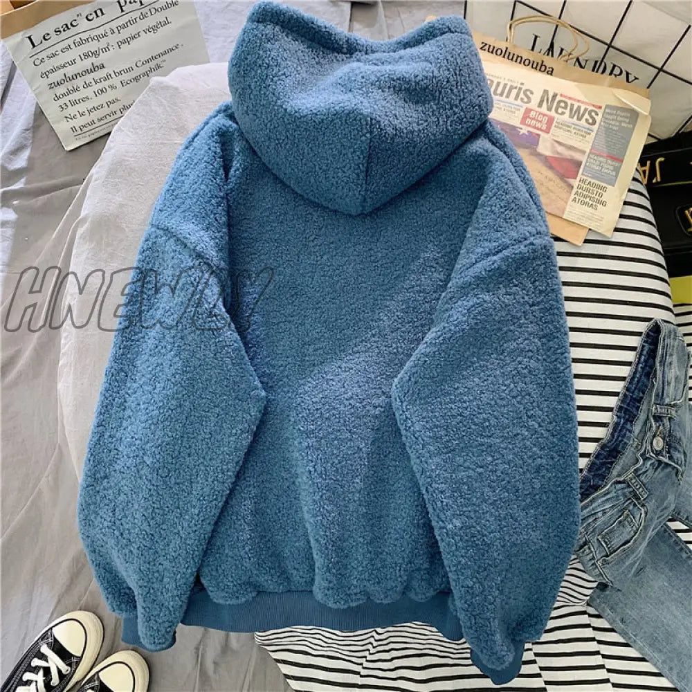 Hnewly New Autumn Winter Thick Warm Coat Velvet Cashmere Women Hoody Sweatshirt Solid Blue Pullover