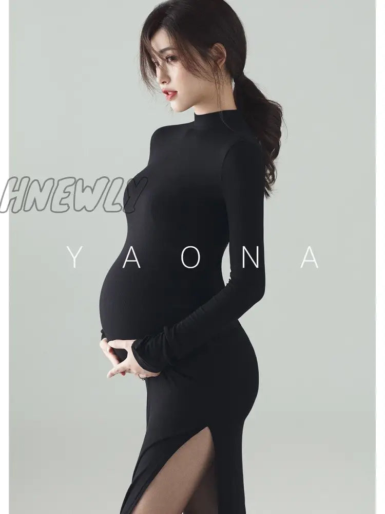 Hnewly New Black Sexy Maternity Dresses Photography Props Split Side Long Pregnancy Clothes Photo