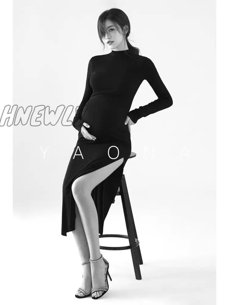 Hnewly New Black Sexy Maternity Dresses Photography Props Split Side Long Pregnancy Clothes Photo