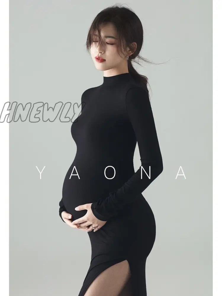 Hnewly New Black Sexy Maternity Dresses Photography Props Split Side Long Pregnancy Clothes Photo