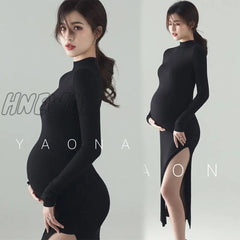 Hnewly New Black Sexy Maternity Dresses Photography Props Split Side Long Pregnancy Clothes Photo