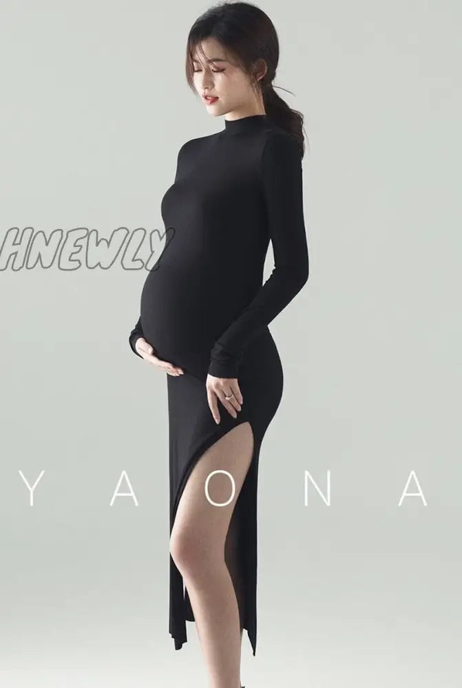 Hnewly New Black Sexy Maternity Dresses Photography Props Split Side Long Pregnancy Clothes Photo