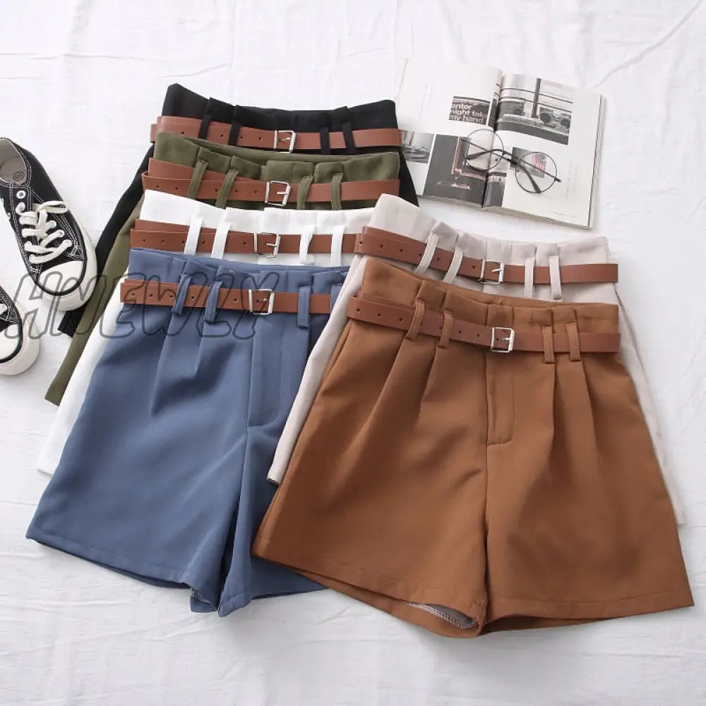 Hnewly New Casual Comfortable Elegant Wild Shorts With Belt Women’s Woolen Autumn Winter Slim