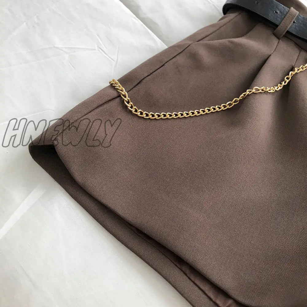 Hnewly New Casual Comfortable Elegant Wild Shorts With Belt Women’s Woolen Autumn Winter Slim