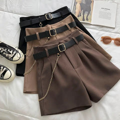 Hnewly New Casual Comfortable Elegant Wild Shorts With Belt Women’s Woolen Autumn Winter Slim