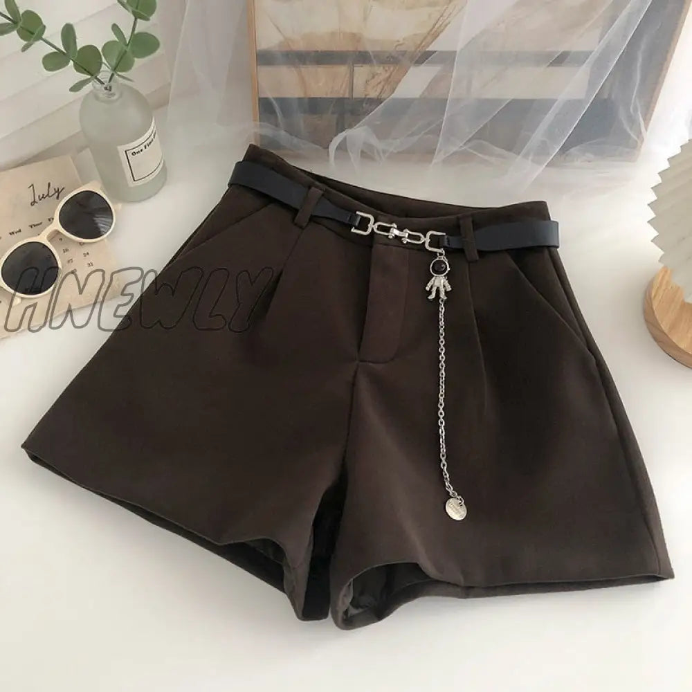 Hnewly New Casual Comfortable Elegant Wild Shorts With Belt Women’s Woolen Autumn Winter Slim