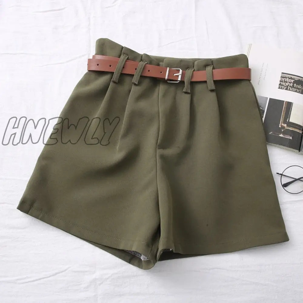 Hnewly New Casual Comfortable Elegant Wild Shorts With Belt Women’s Woolen Autumn Winter Slim