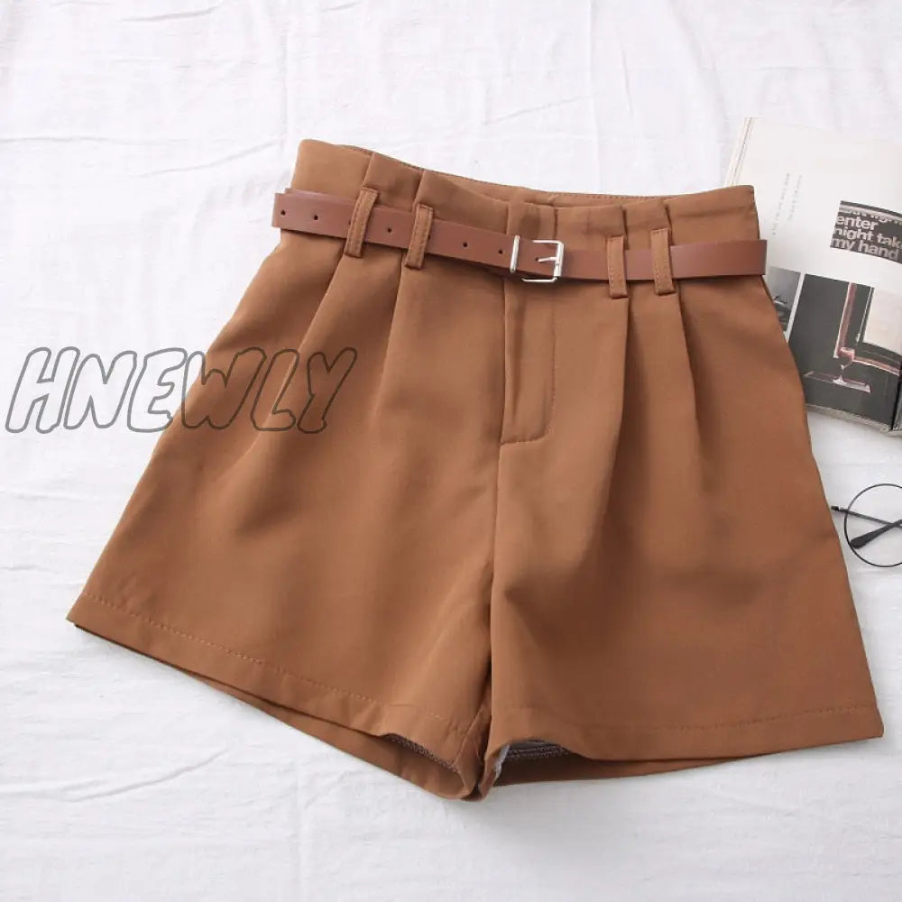 Hnewly New Casual Comfortable Elegant Wild Shorts With Belt Women’s Woolen Autumn Winter Slim